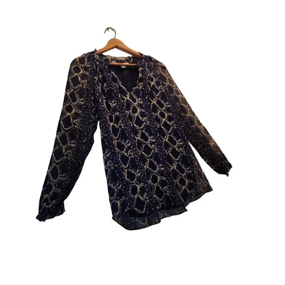 Diane Von Furstenberg Blouse Top Womens Size 0 Navy Blue Leysa Silk Long Sleeve - Picture 7 of 12